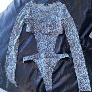 Blue cheetah print cutout body suit